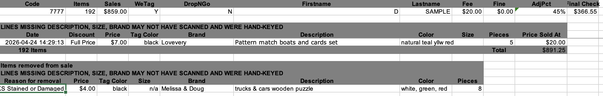 Sample KE Seller Report